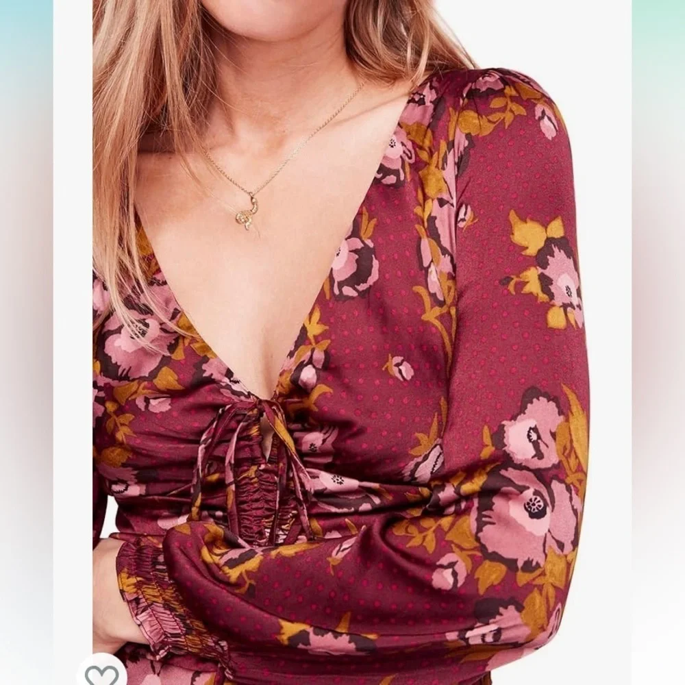 Free People Women’s Morning Light Floral Print Ruched Dress Size 2! - Picture 3 of 13